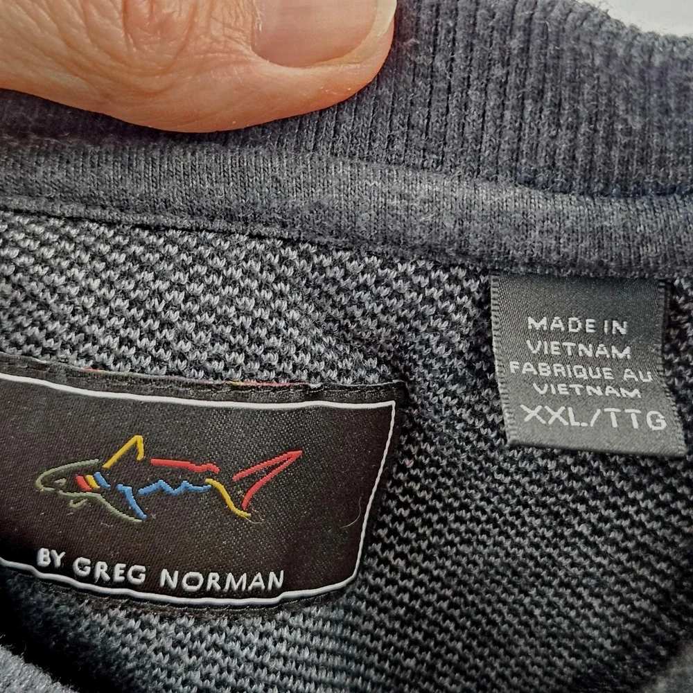 Greg Norman Mens XXL Gray Textured Raglan Crewneck Sweatshirt Shark Pullover
